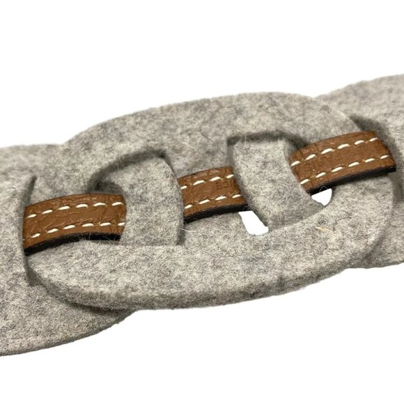Auth HERMES Chaine D'ancre - Light gray Dark Brown Felt Leather Square P Belt - Picture 3 of 5